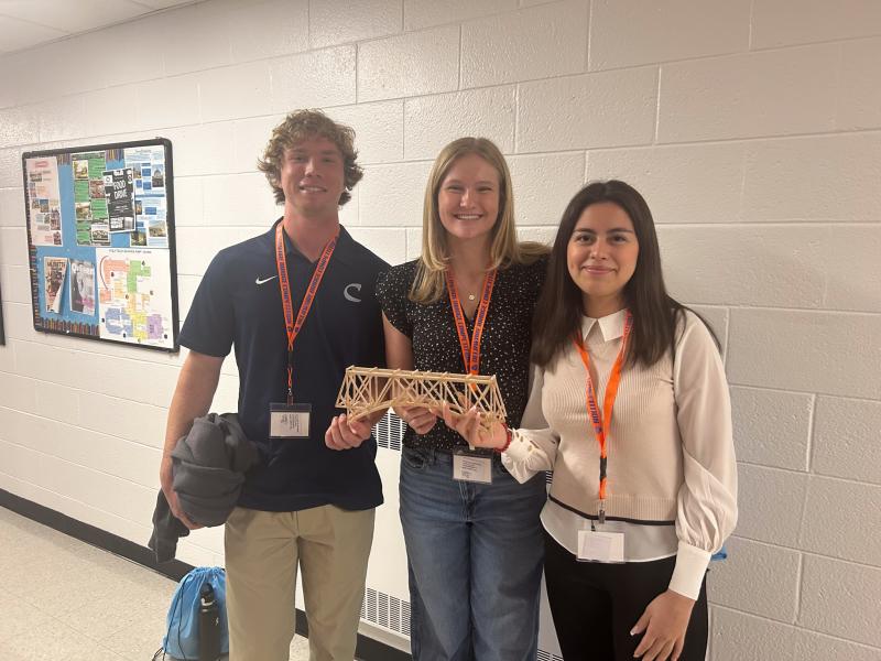 Cape Henlopen High School team members (l-r) Jaxon Clampitt, Jenna Reinhold and Sophia Herrera took part in the DelDOT bridge design competition held April 10 at Polytech High School. SUBMITTED PHOTOS