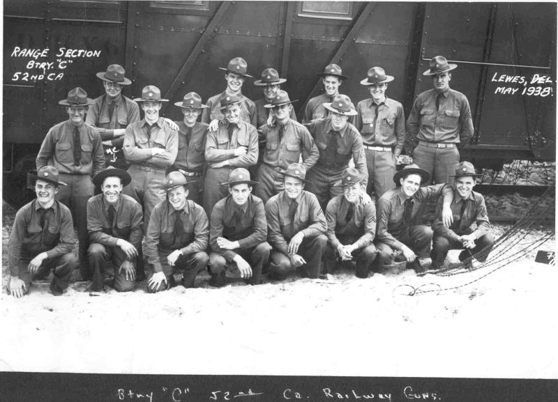Soldiers from Battery C of the 52nd Railway Artillery training are shown at what was then called Camp Henlopen in 1938.