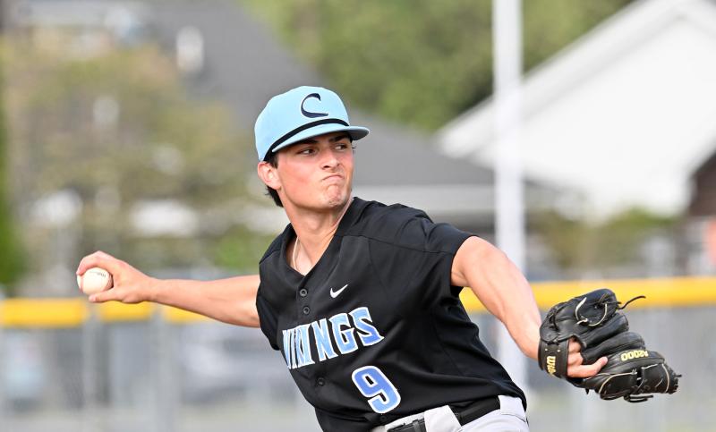 Cape starter Brad Marks delivers a fastball to a Lake Forest batter. He pitched five innings, striking out seven Spartans.