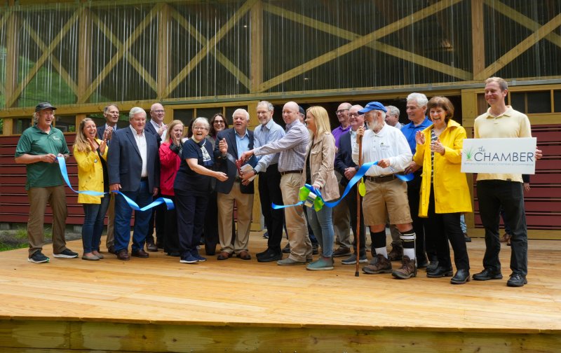 Board members and volunteers from the Delaware Center for the Inland Bays join several Delaware elected officials, folks from the Bethany-Fenwick Area Chamber of Commerce and community members in cutting the ribbon for the CIB’s new education campus at James Farm Ecological Preserve in Ocean View May 30.