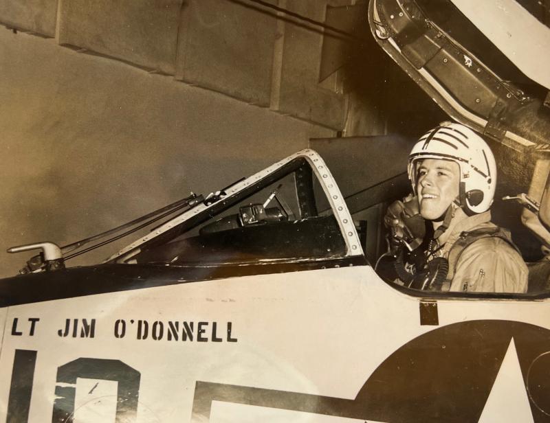 Jim O’Donnell in the cockpit of a Navy A-4 Skyhawk. That particular aircraft had his name on the nose. O’Donnell flew off the aircraft carrier U.S.S. Enterprise, as well as NAS Willow Grove, Pa., and Andrews AFB, near Washington, D.C. PHOTO COURTESY OF JIM O’DONNELL