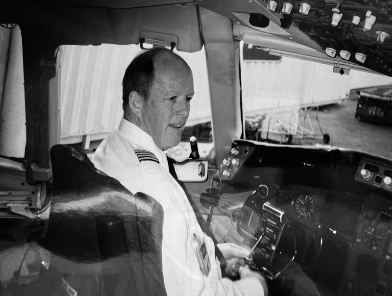 Jim O’Donnell in the left seat of a TWA airliner. He spent 30 years with TWA. In that time, he became a captain on the 747, which he called an honor and a privilege. PHOTO COURTESY OF JIM O’DONNELL