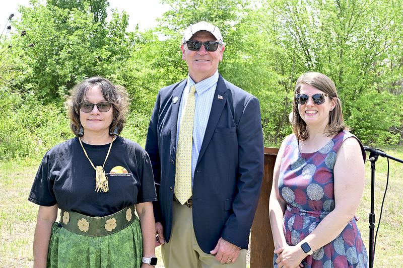 Gathered at the Heritage Day celebration are (l-r) Farrah Norwood-Stigall, assistant chief of the Nanticoke Indian Tribe; Rep. Jeff Hilovsky; and Margaret Hughes, statewide coordinator of the Delaware 250 celebration.