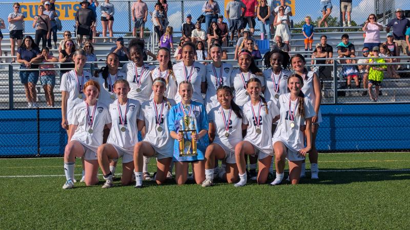 Sussex Academy girls’ soccer won the Henlopen Conference title when the South champions beat CR 1-0 April 17. Shown in back are (l-r) Melina Stitcher, Ashley Alvarez Chavez, Jenica Jean-Louis, Bella Laupert-Visioli, Maya Hastings, Sienna Serpico, Yuvia Velasquez-Juarez, Deb Williams and Patricia Lara Nieto. In front are Carley Couch, Riley Moriarty, Addyson Bleile, Ella Sprucebank, Natalie Roblero Chavez, Jordan Blades and Eva Taylor. AARON R. MUSHRUSH PHOTOS