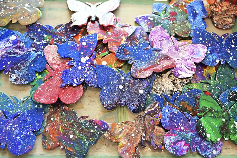 These hand-painted butterfly magnets were created by fifth-graders at Lewes Elementary School for sale; on the back of each one is an individual number for the 50/50 drawing.