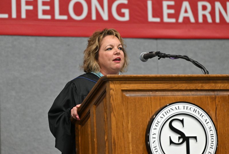 Groves Director of Adult Education Kelly Whaley introduces special guests and gives opening remarks to the commencement crowd.