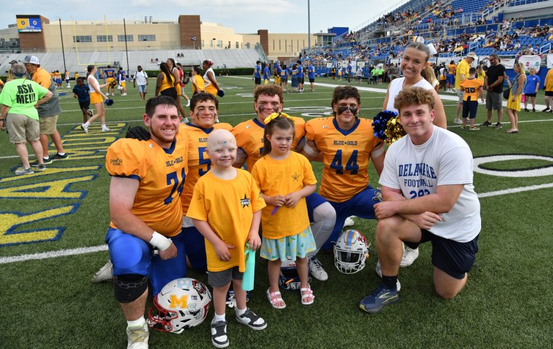 DFRC buddies Charlie Honeysett and Aven Subrick stand with their Gold teammates (l-r) Nate Roscoe (Smyrna), Joey Miniconzi (Middletown), Collin Campbell (Middletown), Zane Coulbourne (Cape Henlopen), Carly Favoroso (Cape Henlopen) and Bodie Frederick (Cape Henlopen).