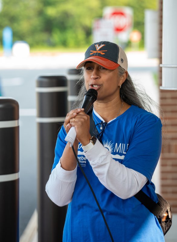 Rita Williams, Beebe Healthcare manager of oncology psychosocial services, speaks at the Miracle Mile. MATTHEW CONLIN PHOTO