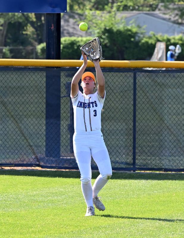 Sussex Central’s Emma Jackson, shown catching a fly ball during a varsity game, was one of seven rising sophomores on the team.