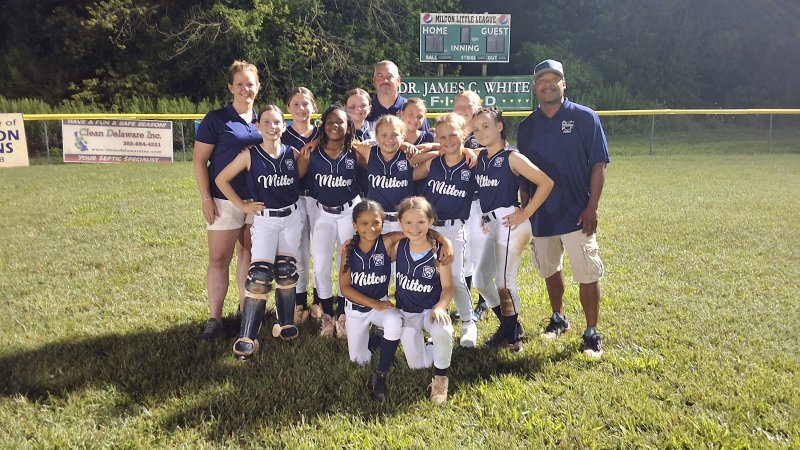 The 2025 Milton 8-10 softball all-star team. Coaches in back are (l-r) Jen Willey, Tony Willey and Devin Scott. Chrissy Dunn is not pictured. Players in back are Maddie Brown, Pyper Willey, Makenzy Wunderlich, and Hannah Hartstein. In middle are Peyton Marr, Journey Watson, Clara Smith, Kaelynn Peet and Aubree Dukes. In front are Gia Scott and Peyton Dunn.