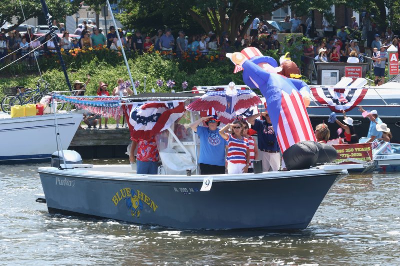 The crew onboard the Blue Hen salutes the judges. Their theme was the U.S.S. Sam Wilson, a.k.a Uncle Sam.
