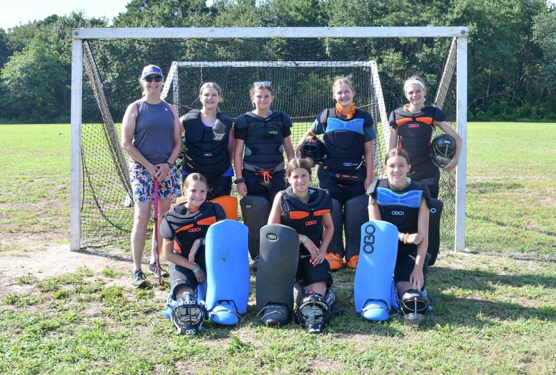The goalie group includes in back (l-r) coach Loryi Miller, Brynn Poole, Bianca Culotta, Alice Lyden and Isabelle Nunan. In front are Scarlett Harris, Lillian Wallace and Eva Stokotelny.