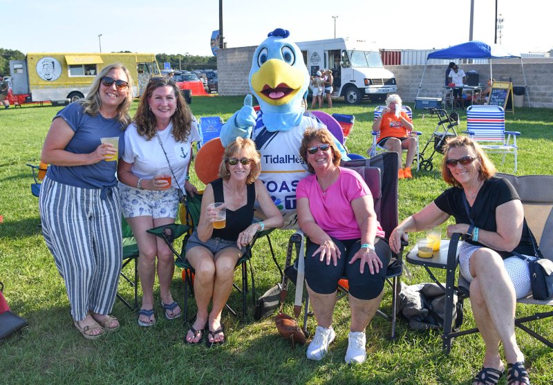 The Oak Ridge gang attending the concert and partying with Petey the Coast TV mascot are (l-r) Christine Sponaugle, Lisa Cerchio, Terri Pierce Gooch, Amy Gooding and Lisa Tusi.