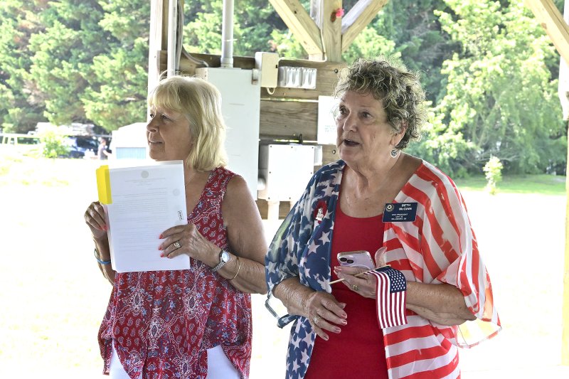 American Legion Auxiliary Unit 28 Chaplain Robin Airey and Vice President Beth McGinn welcome everyone to the second annual Makenzie Youth Parade.
