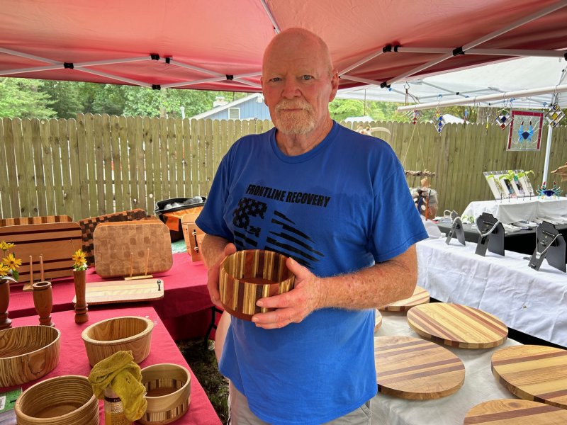 John McNeil runs John’s Woodworks. He brought along a selection of his kitchen pieces, such as cutting boards, lazy susans and bowls, all handcrafted.