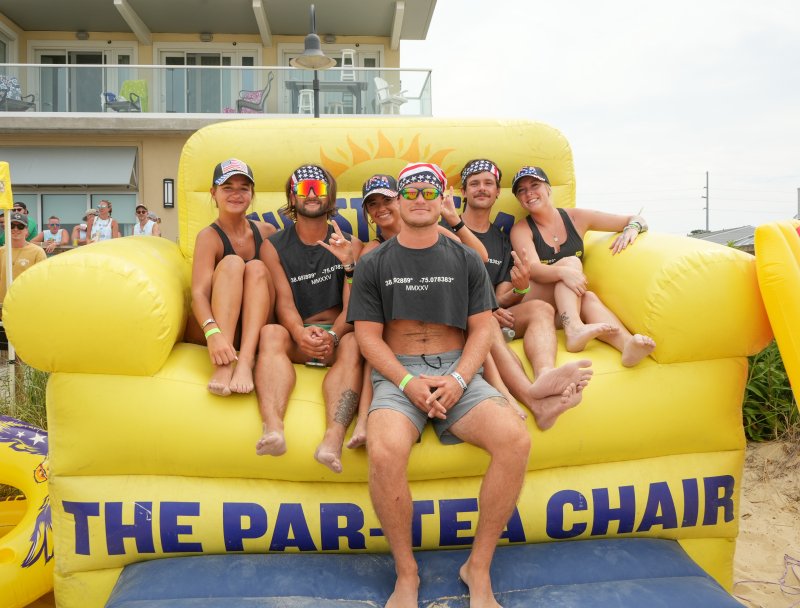 Team Northbeach sits on the Par-Tea Chair between events. In back are (l-r) Jordan Konopelski, Jamie Canada, Emily Hayes, Ashtin Keith and Clara Cooper. In front is Ben Staib.