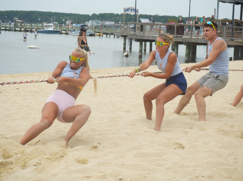 Starboard Claw battles it out in a round of tug-of-war. Shown are (l-r) Summer Stewart, Danni Alfree and Tyler Bryson.