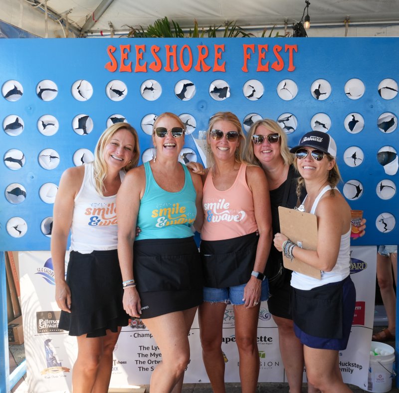 Heather Napolitano, middle, is joined at SeeShore Fest by her longtime friends (l-r) Paula Kolish, Amy Jones, Heather Brandt and Samantha Ortwein.