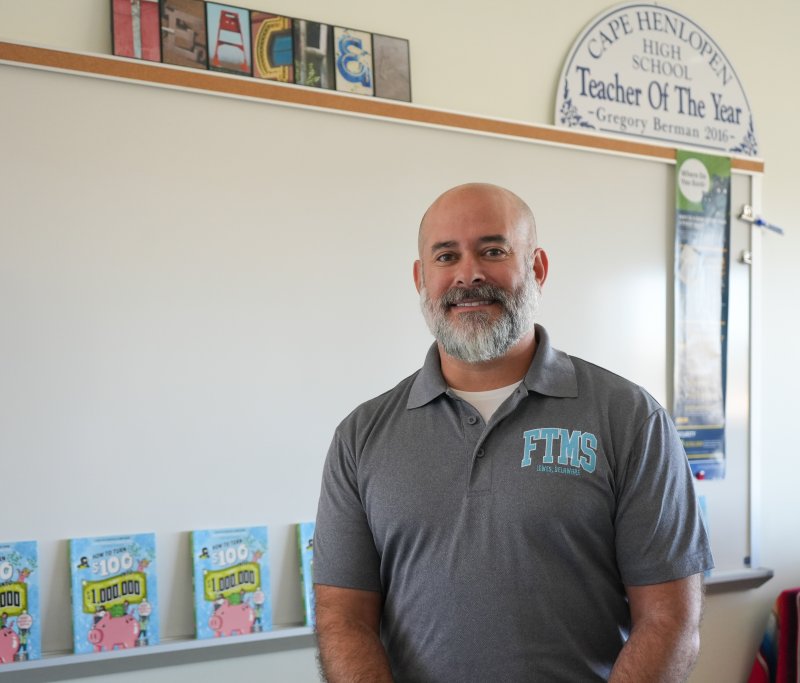 Greg Berman, a business teacher at Frederick D. Thomas Middle School, taught high school for 14 years before transitioning to middle school two years ago.