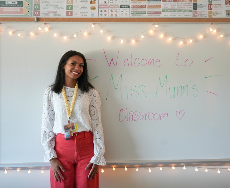 Aubrey Munn, an eighth-grade ELA teacher at Frederick D. Thomas Middle School, is in her first year of full-time teaching.