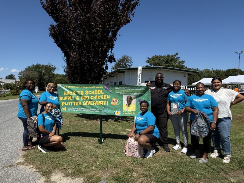 The team from S.E.Brittingham Enterprises volunteering at the event. Shown in back are (l-r) Alexus Duffy, Tianna Harmon, business founder and CEO Shayne Brittingham, event coordinator I’Myia Brittingham, outreach director Tamela Brittingham and volunteer Abigail Lopez. In front are (l-r) volunteer Maniya Applewhite and volunteer Shayla Brittingham. SUBMITTED PHOTO
