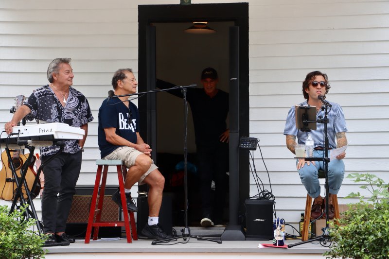 Andrew Lyter, Historic Lewes executive director, right, opens the show on British Invasion night. Shown are (l-r) Tony Sciuto, Michael Whitehouse, Robert LaBlanc (in doorway) and Lyter.