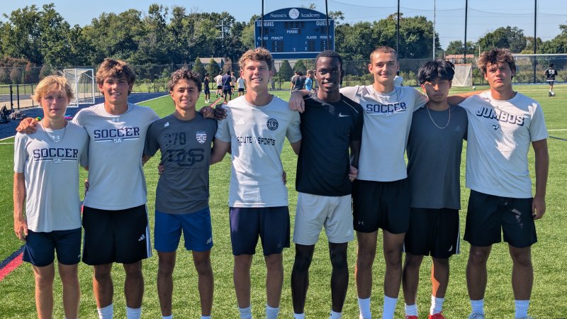Sussex Academy boys’ soccer is hoping to be the first public school since the DIAA recorded champions to win three state championships in a row. The Seahawks will be led by seniors (l-r) Noah Benz, George Sapna, Liam Stegall, Chase Ballinger, Jesse Jean-Louis, Austin Taylor, Ruendi Ortiz-Santos and Ben Steimel. AARON R. MUSHRUSH PHOTOS