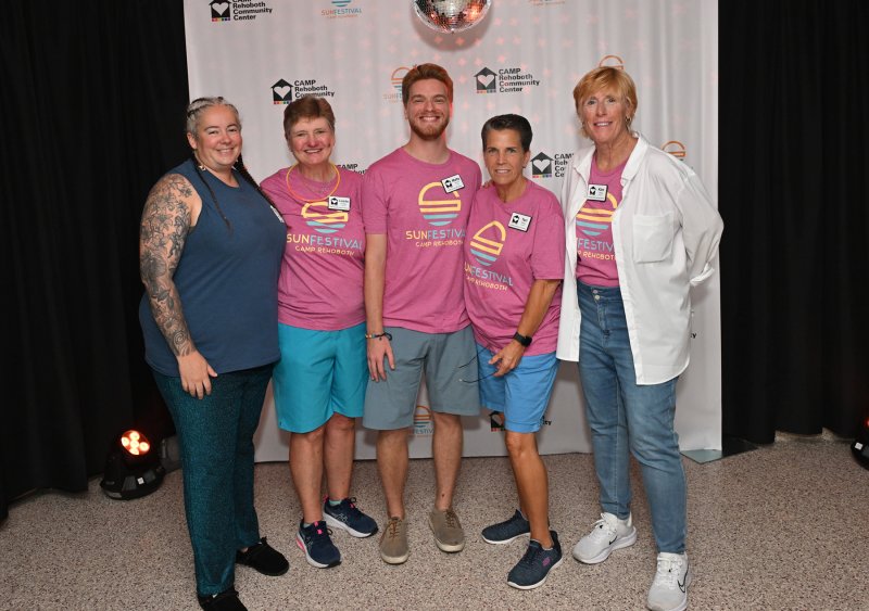 Representing CAMP Rehoboth are (l-r) board member Michelle Manfredi, board President Leslie Ledogar, Communications Manager Matty Brown, board member Teri Seaton and Executive Director Kim Leisey.
