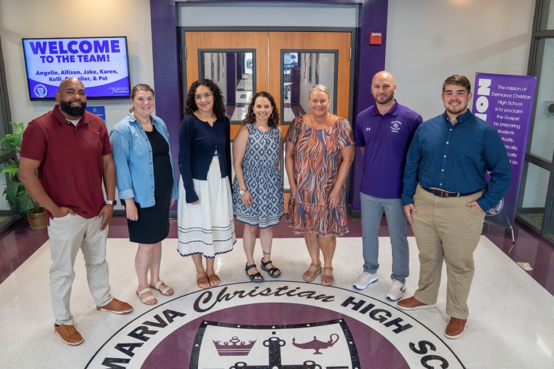 Delmarva Christian School’s new staff members shown are (l-r) Gamalier Colón, Allison Brown, Angelie Rhoda, Karen Mohammadioun, Kelli Cooper, Pat Woods and Jake Smith. SUBMITTED PHOTO