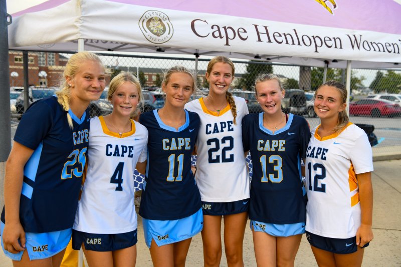 Freshman teammates (l-r) Meredith Frederick, Delaney Senard, Delainey Smith, Hazel Mancari, Julie Ruppert and Alyssa Flamini. The girls played in the Blue-White game prior to the varsity game. They were teammates last year for undefeated Fred Thomas.