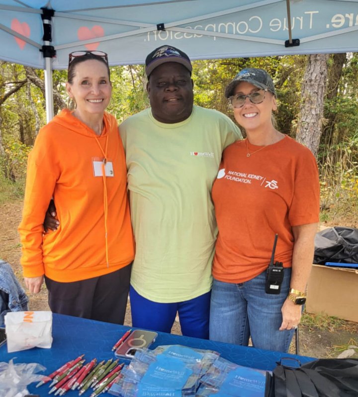 The National Kidney Foundation’s Lisa Zawacki, left, and Nicole Scharf join Will Childers from Homewell Care Services, the Delaware Kidney Walk’s presenting sponsor.