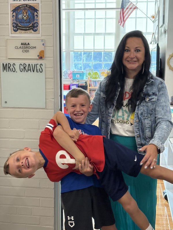 It’s all in the family at Milton Elementary, as Parker Graves, Brody Graves and Mrs. Graves enjoy the first day of school.
