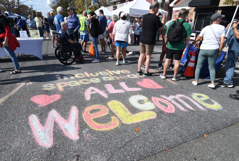 An important message is written at the entrance to the CAMP Block Party.