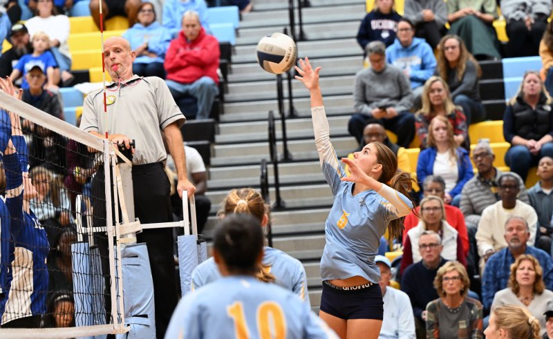 Cape junior Camilla Willis pounds a kill during the fourth set.