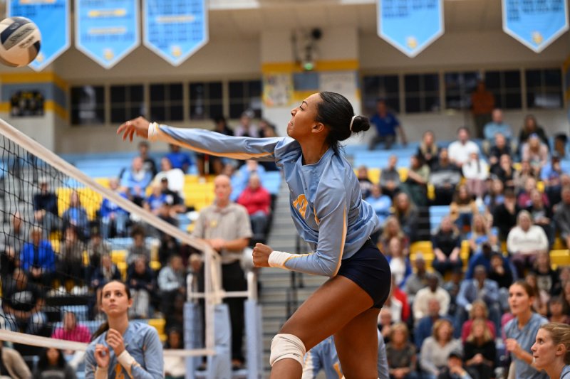 Cape sophomore Journey McDaniel slams a kill shot.