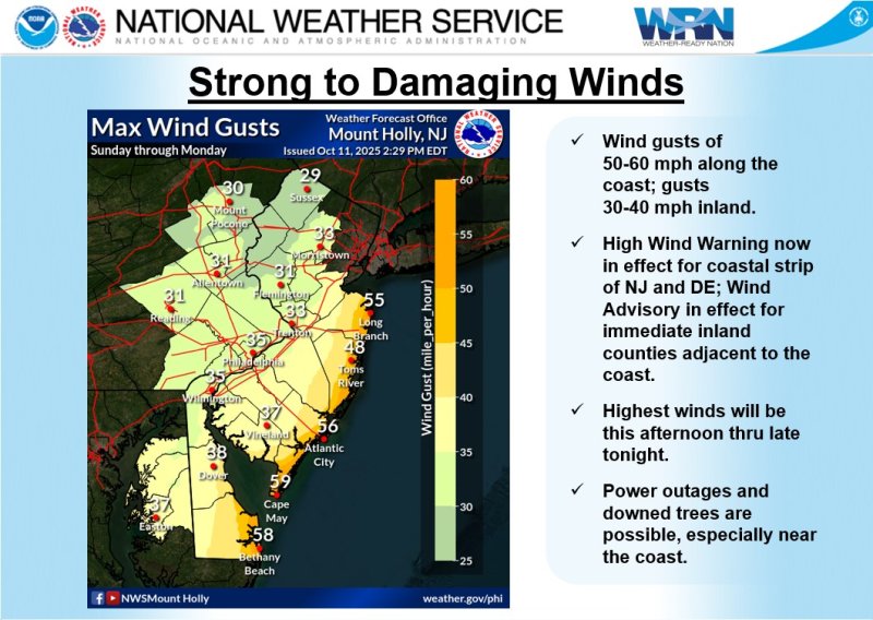 Wind gusts of up to 60 mph may occur.