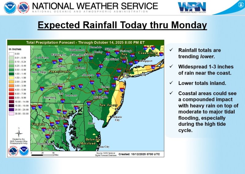 Forecasts call for 1 to 3 inches of rain.