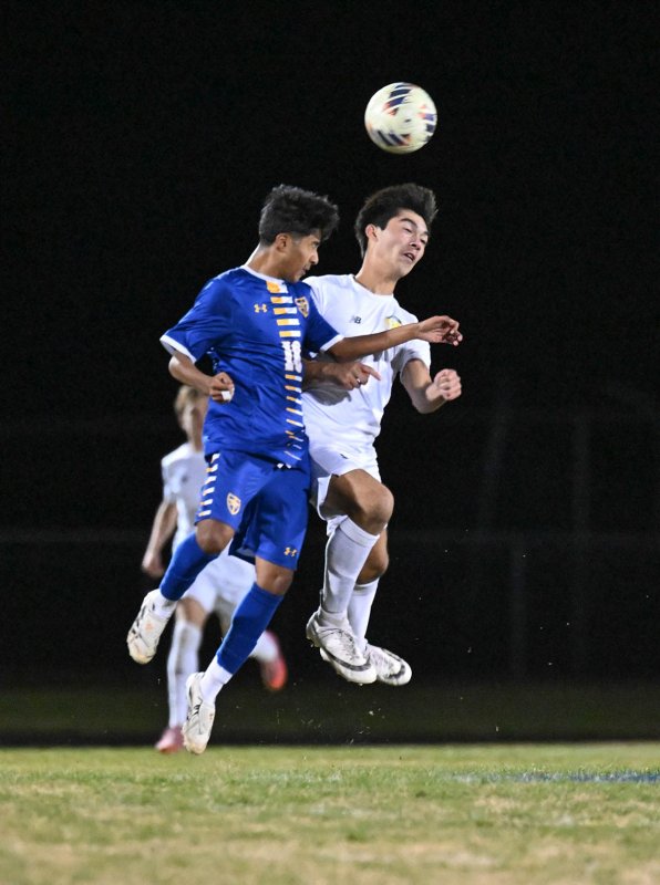 Cape’s Will Burke, right, battles for a header with Central’s Melvin	Mazariegos-Lopez.