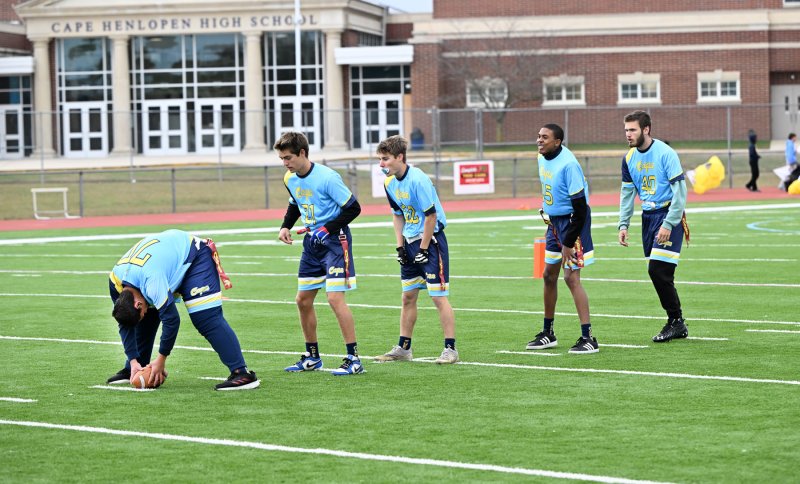 Lining up in the I formation are (l-r) Austin Hastings, Grant Conway, Mason Trench, Zane Richardson and Jaxon Benton.