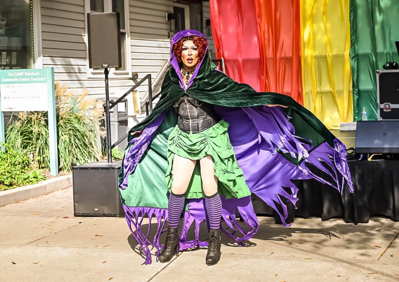 Drag queen Diamond St. Cartier performs at the CAMP courtyard stage.
