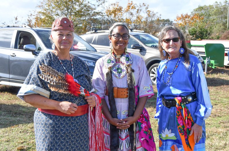 Nanticoke Indian Tribe members celebrating a previous Native American Day are (l-r) Chief Natosha Norwood Carmine, Karelle Hall and Ragghi Rain. DAN COOK PHOTO