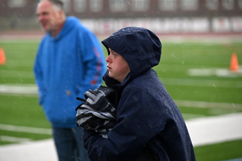 Luke Archer is soaked but not discouraged as his Vikings are up 40-14.