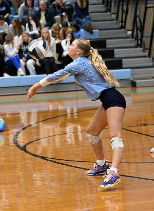 Cape senior Mallory Terhune bumps a return of serve.