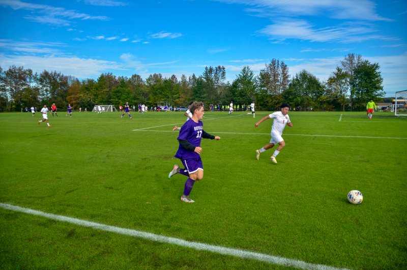 Delmarva Christian sophomore Ian Campbell works the flanks.