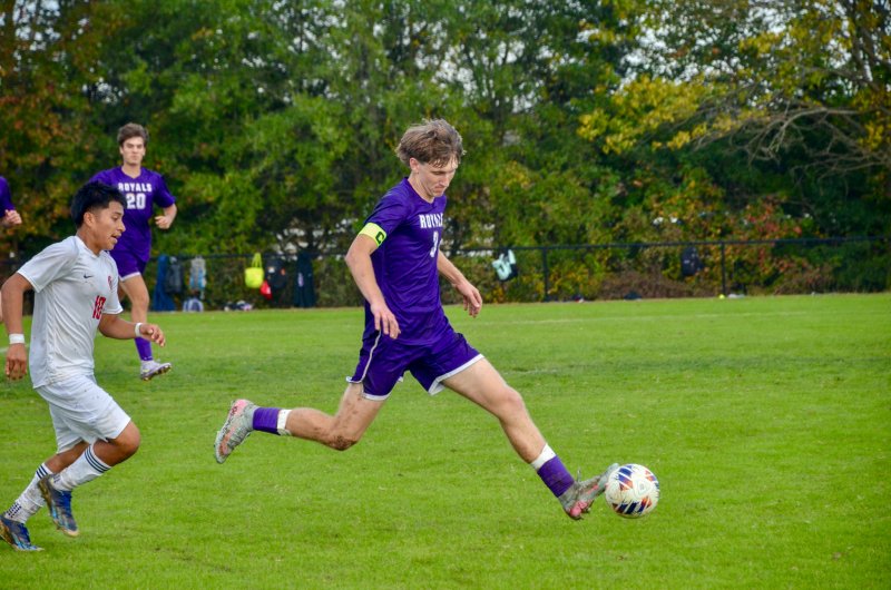 Delmarva Christian junior Noah Barbrow takes control of the ball.