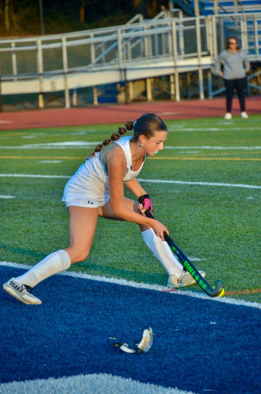 Sussex Academy freshman Mady Lehman inserts the ball on a penalty corner.