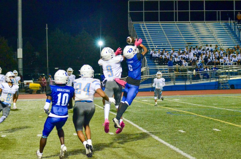 Cape senior Navin Duffy was flying all over the defensive backfield, breaking up plays like this end-of-half hail mary attempt.