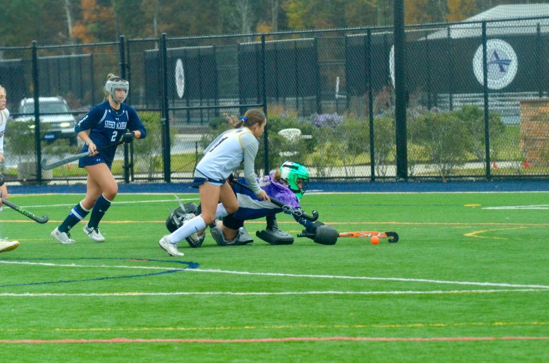 Sussex Academy senior Kacie Rawlings makes a diving save.
