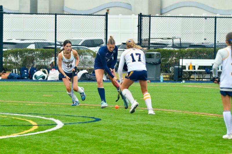 Sussex Academy senior Ryan Lowe slices through a defensive duo.