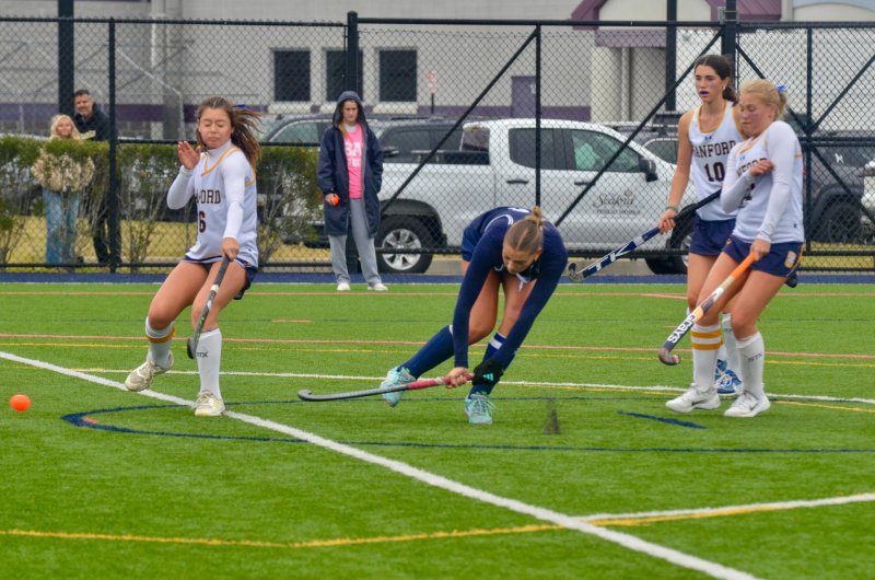 Seahawks senior Ryan Lowe strikes her second goal into the cage.